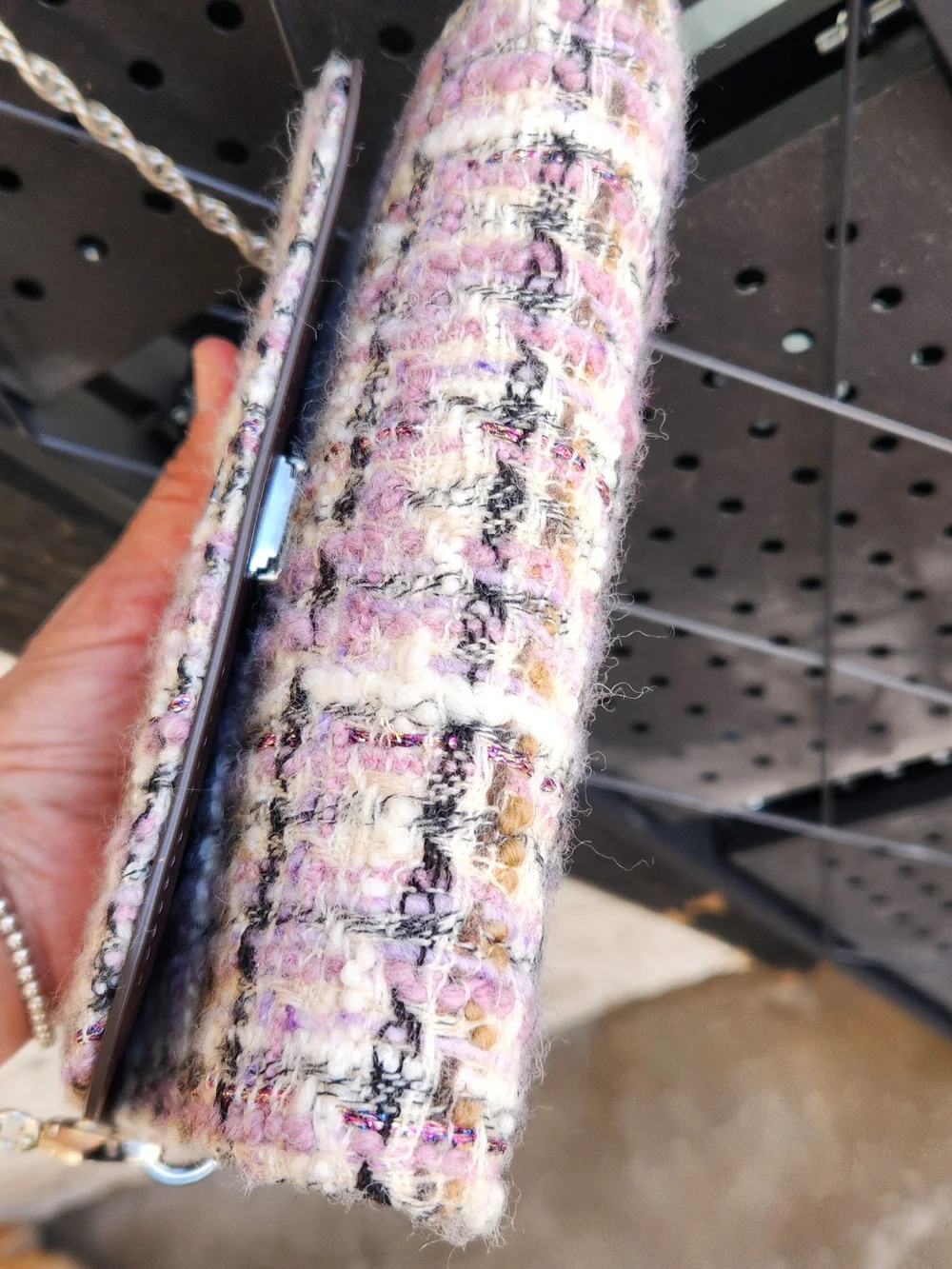 This item is a Tory Burch Emerson tweed chain wallet. - Picture 8 of 10